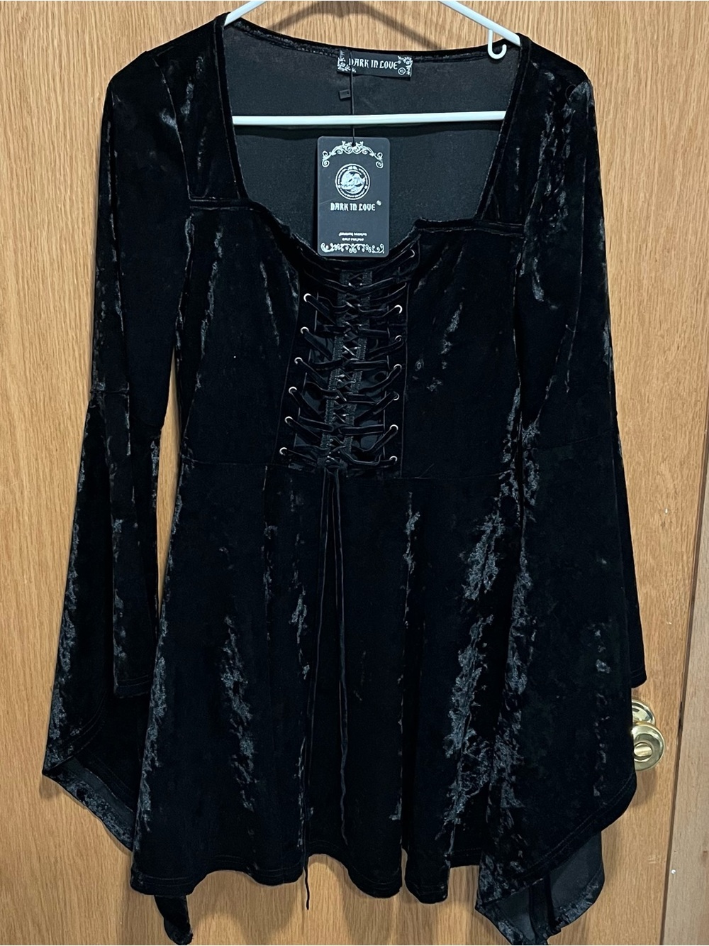 Women's Black Velvet Lace-Up Gothic Top